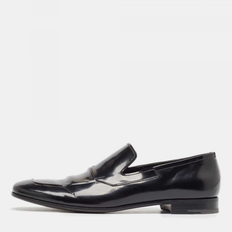 Pre Owned Prada Black Leather Slip On Loafers Size 43