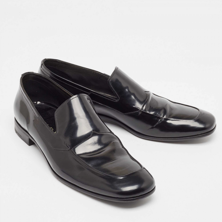 Pre Owned Prada Black Leather Slip On Loafers Size 43
