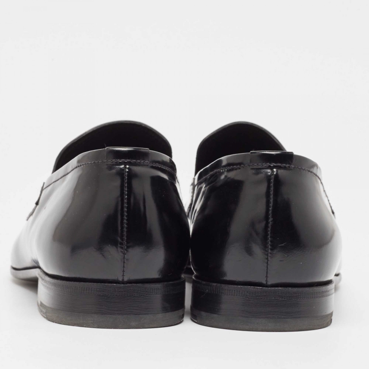 Pre Owned Prada Black Leather Slip On Loafers Size 43