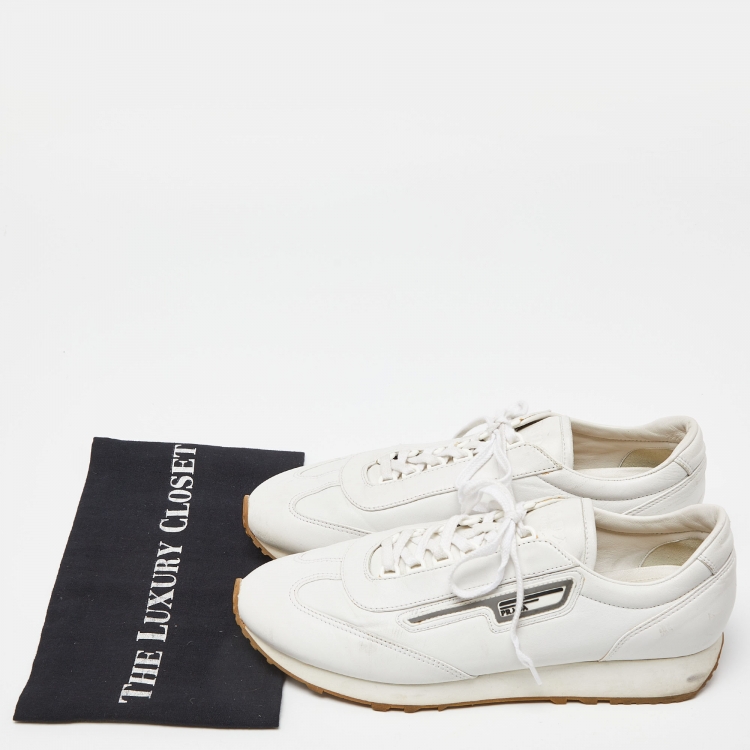 Pre Owned Prada White Leather Low Top Sneakers Size 42.5