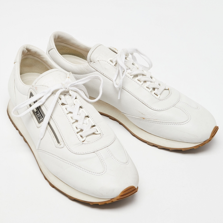 Pre Owned Prada White Leather Low Top Sneakers Size 42.5