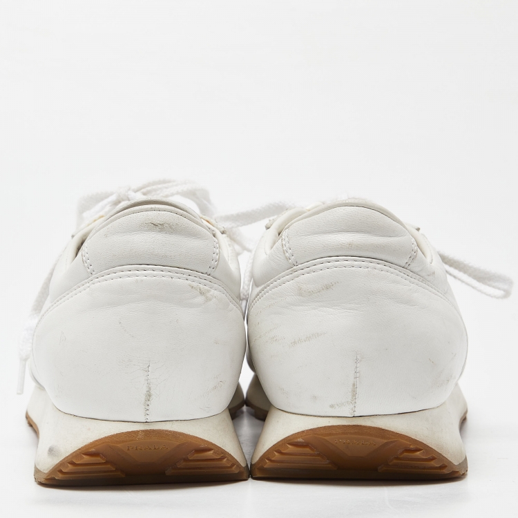 Pre Owned Prada White Leather Low Top Sneakers Size 42.5
