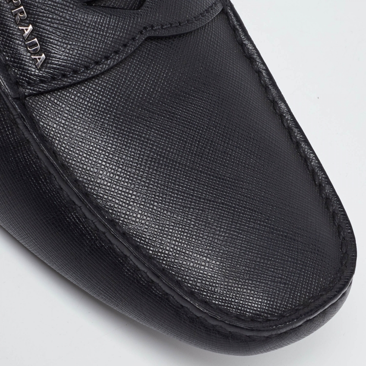 Pre Owned Prada Black Leather Slip On Loafers Size 43.5