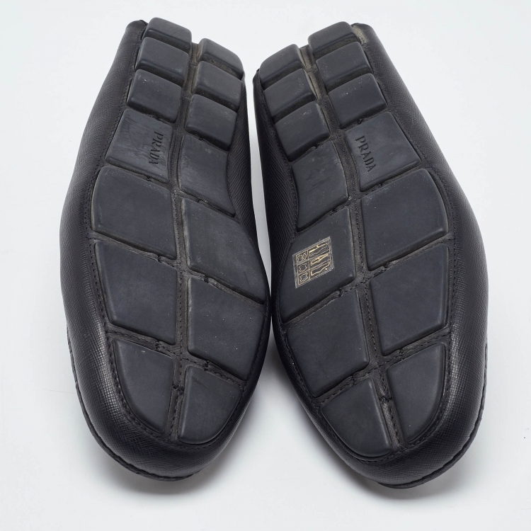 Pre Owned Prada Black Leather Slip On Loafers Size 43.5