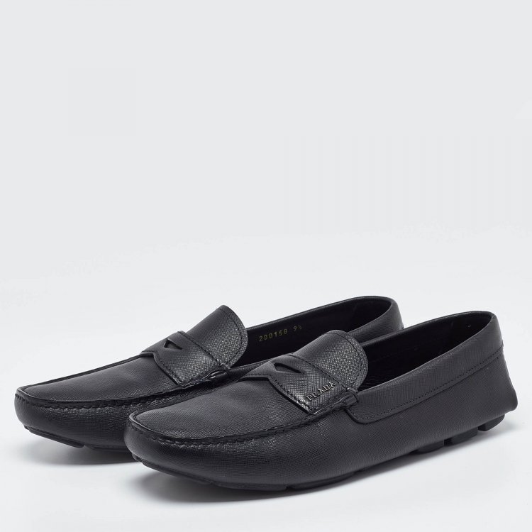 Pre Owned Prada Black Leather Slip On Loafers Size 43.5