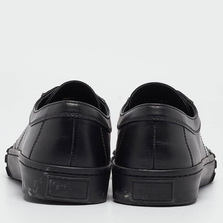 Pre Owned Prada Black Leather Low Top Sneakers Size 44