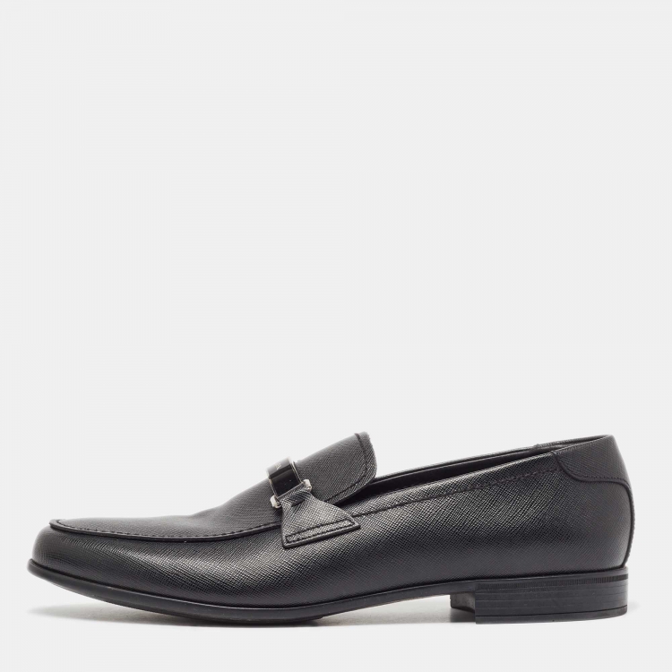 Pre Owned Prada Black Leather Slip On Loafers Size 44