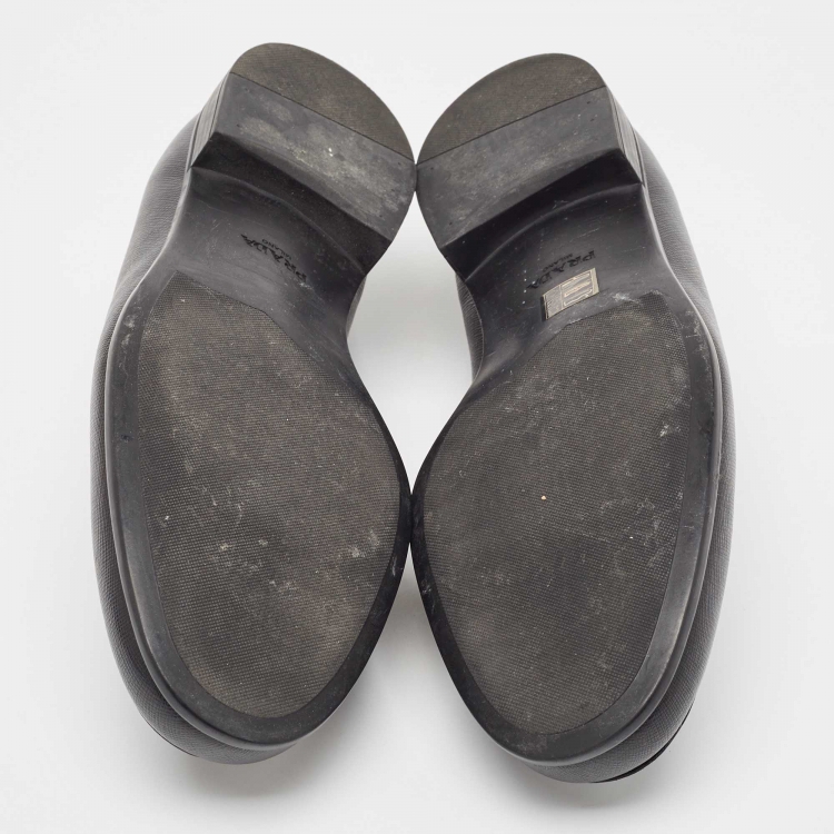 Pre Owned Prada Black Leather Slip On Loafers Size 44