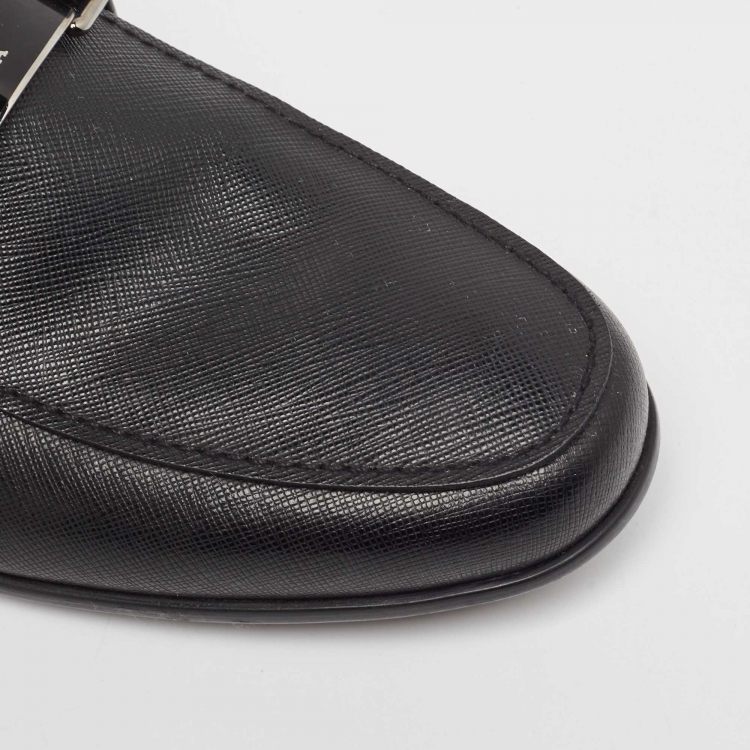 Pre Owned Prada Black Leather Slip On Loafers Size 44