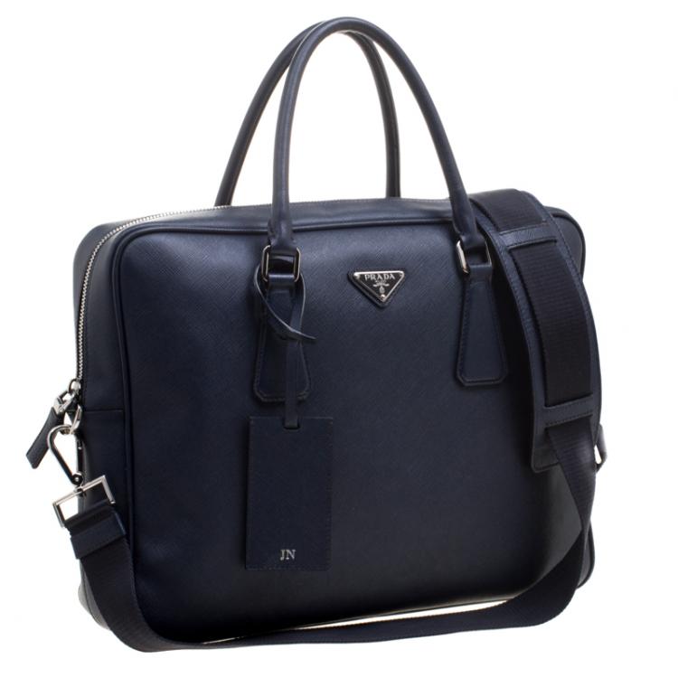 Pre Owned Prada Navy Blue Saffiano Leather Classic Laptop Bag