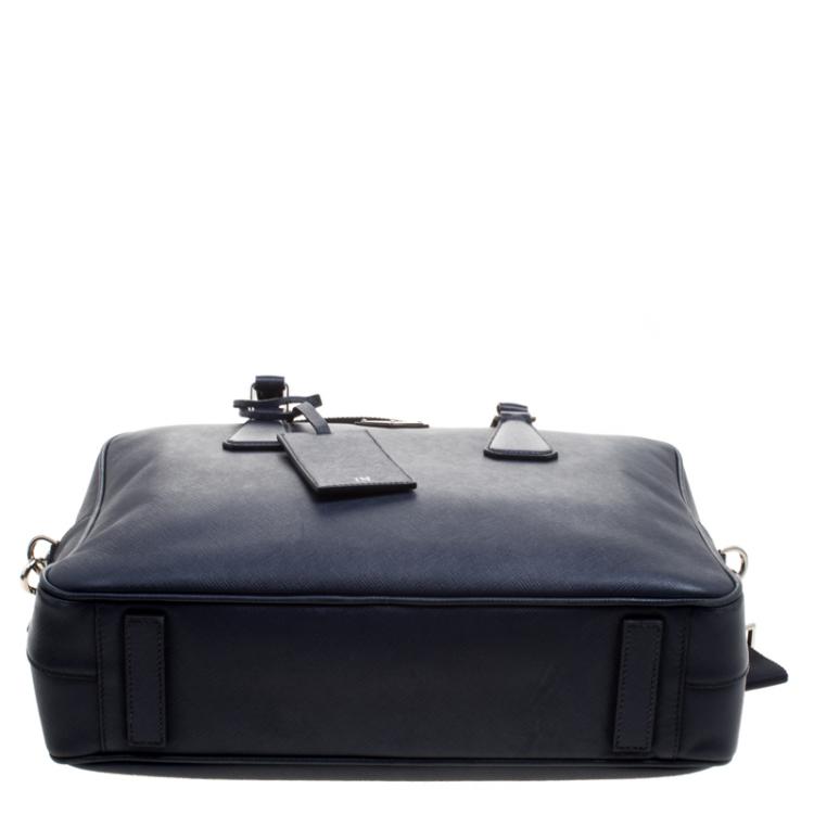Pre Owned Prada Navy Blue Saffiano Leather Classic Laptop Bag