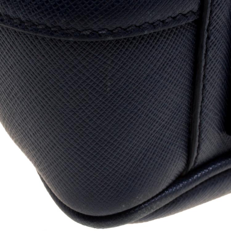 Pre Owned Prada Navy Blue Saffiano Leather Classic Laptop Bag