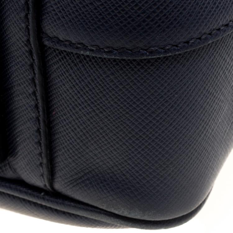 Pre Owned Prada Navy Blue Saffiano Leather Classic Laptop Bag