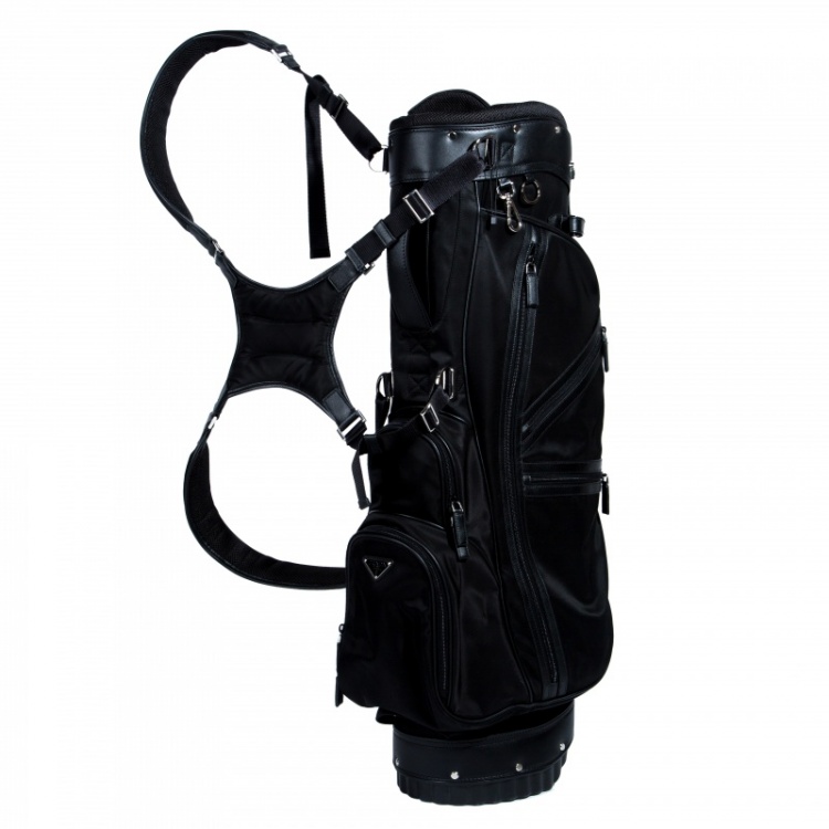 Pre Owned Prada Black Tessuto and Saffiano Leather Golf Bag