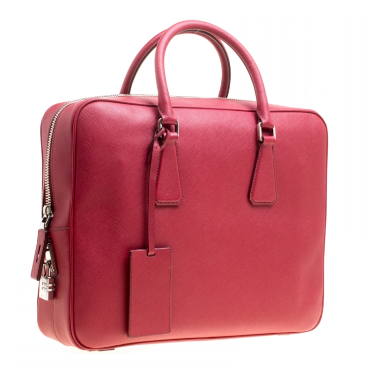 Pre Owned Prada Dark Red Saffiano Leather Travel Briefcase