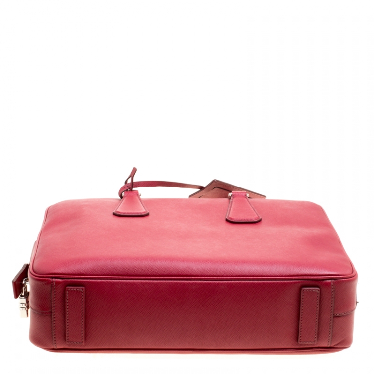 Pre Owned Prada Dark Red Saffiano Leather Travel Briefcase