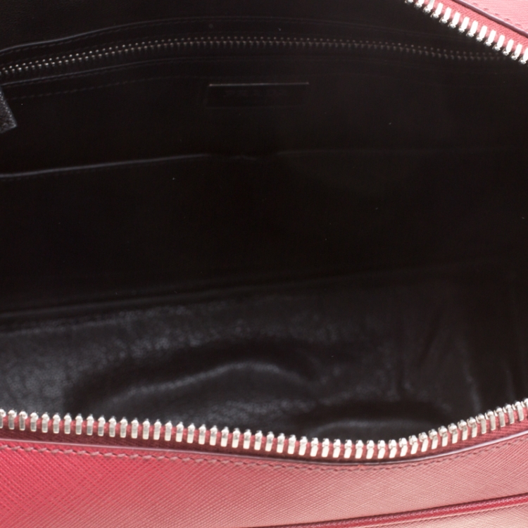 Pre Owned Prada Dark Red Saffiano Leather Travel Briefcase