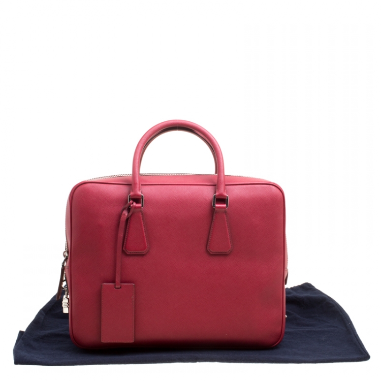Pre Owned Prada Dark Red Saffiano Leather Travel Briefcase