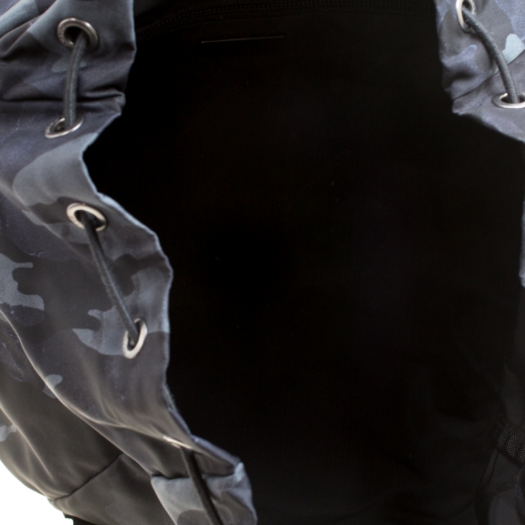 Pre Owned Prada Dark Blue Nylon Camouflage Drawstring Backpack