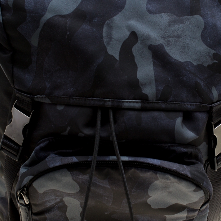 Pre Owned Prada Dark Blue Nylon Camouflage Drawstring Backpack
