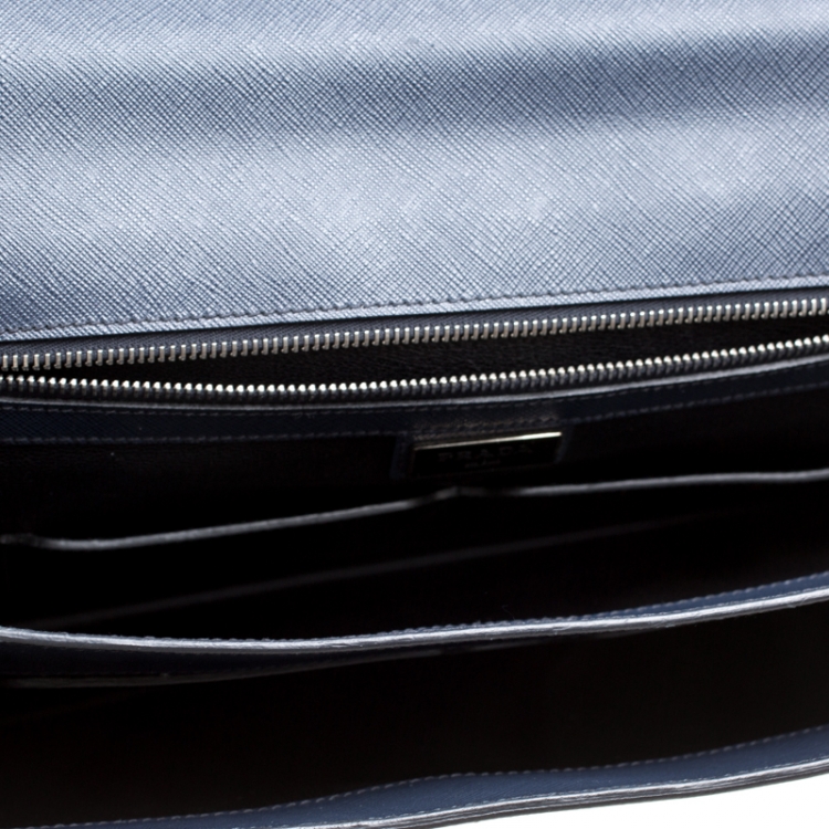 Pre Owned Prada Navy Blue Saffiano Leather Briefcase