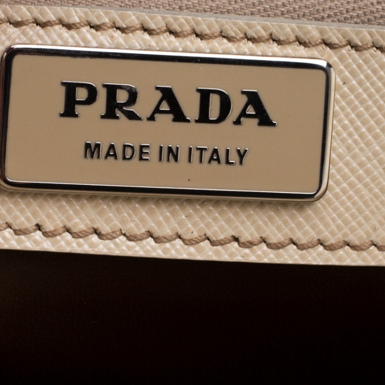 Pre Owned Prada Cream Saffiano Cuir Leather Briefcase