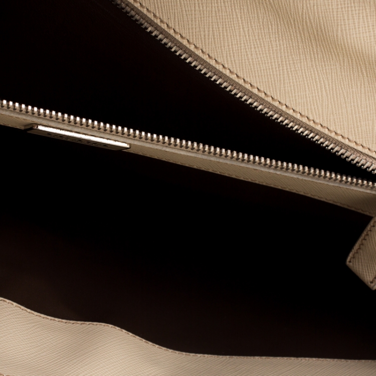 Pre Owned Prada Cream Saffiano Cuir Leather Briefcase