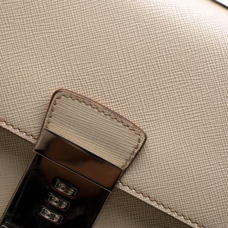 Pre Owned Prada Cream Saffiano Cuir Leather Briefcase