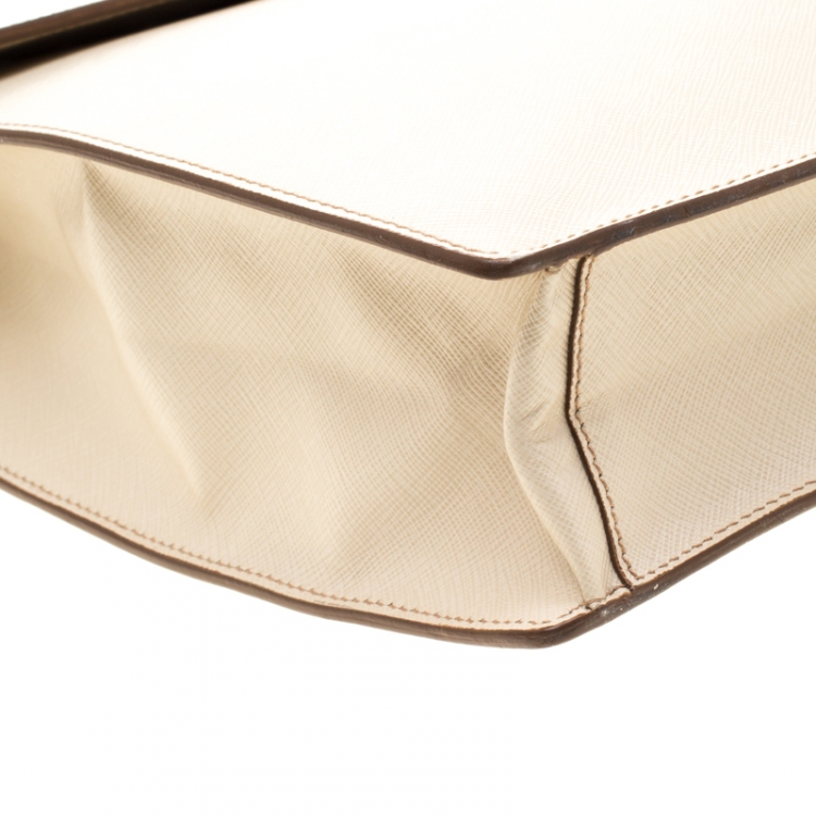 Pre Owned Prada Cream Saffiano Cuir Leather Briefcase