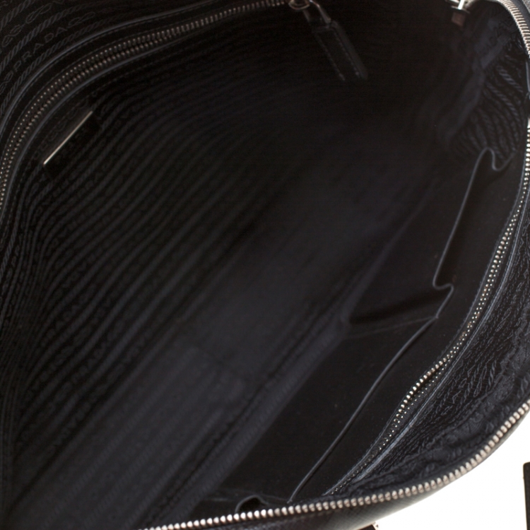 Pre Owned Prada Black Saffiano Leather Travel Briefcase Bag