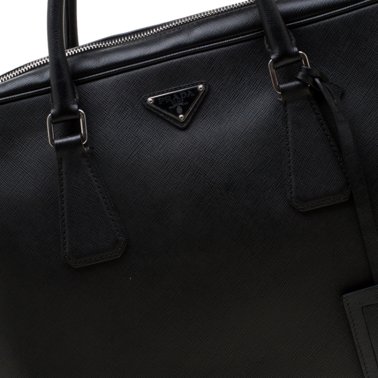 Pre Owned Prada Black Saffiano Leather Travel Briefcase Bag