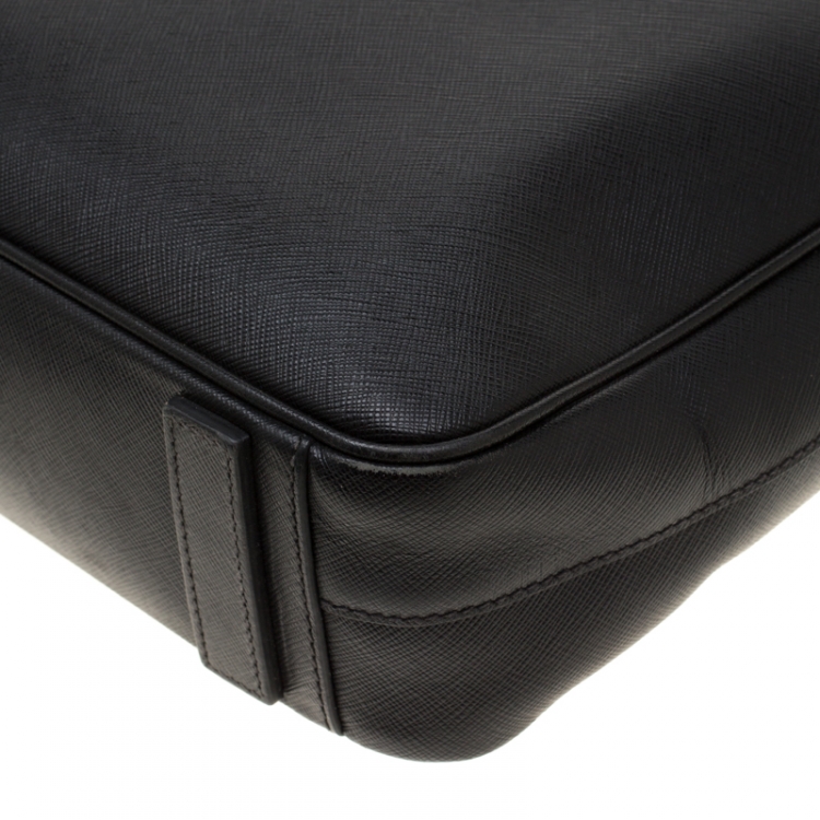 Pre Owned Prada Black Saffiano Leather Travel Briefcase Bag