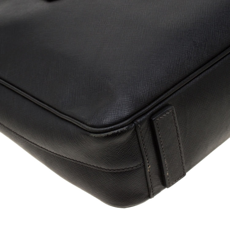 Pre Owned Prada Black Saffiano Leather Travel Briefcase Bag