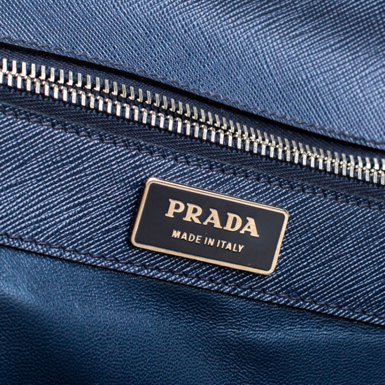 Pre Owned Prada Navy Blue Saffiano Cuir Leather Briefcase