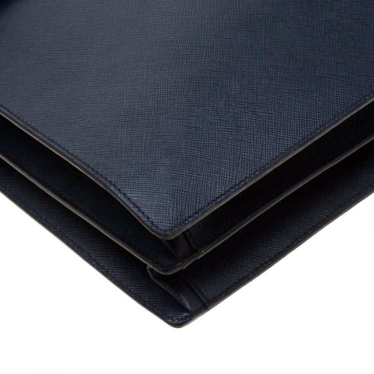 Pre Owned Prada Navy Blue Saffiano Cuir Leather Briefcase
