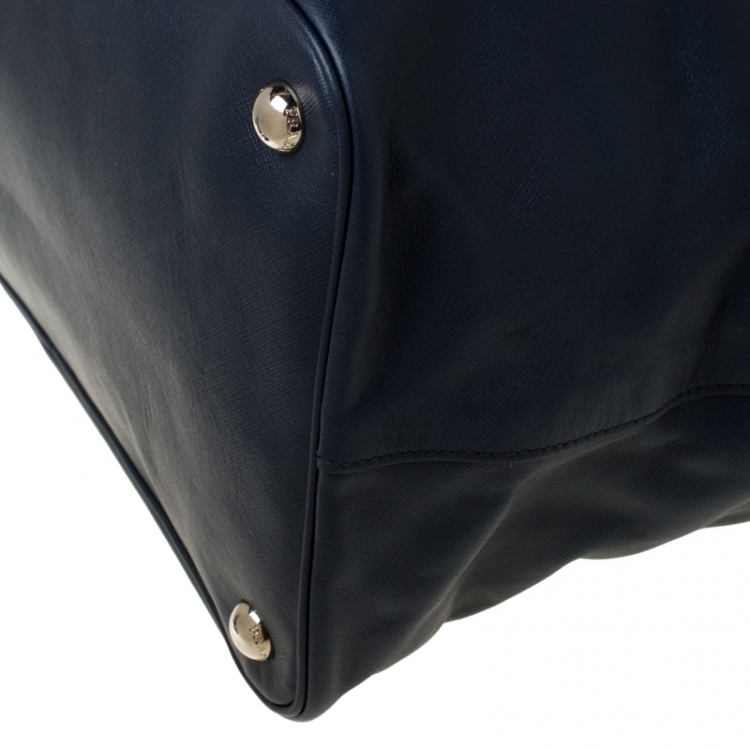 Pre Owned Prada Navy Blue Saffiano Soft Leather Weekender Bag