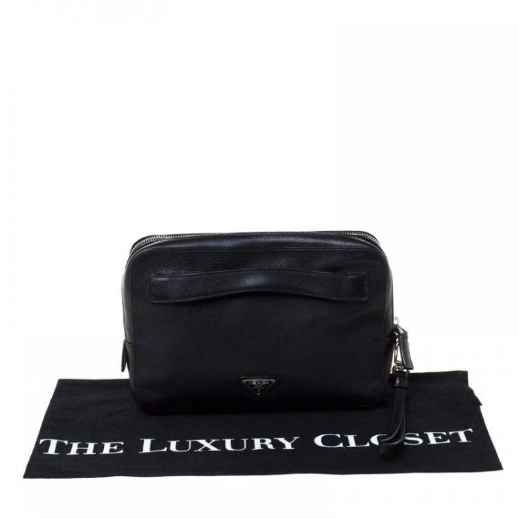 Pre Owned Prada Black Leather Travel Clutch