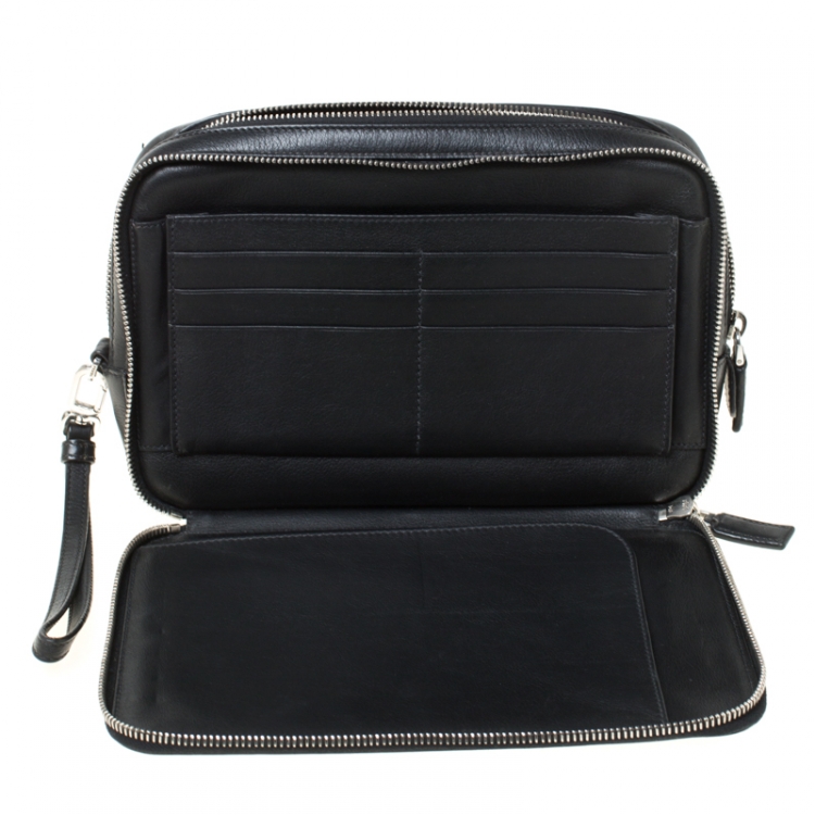 Pre Owned Prada Black Leather Travel Clutch
