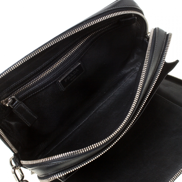 Pre Owned Prada Black Leather Travel Clutch