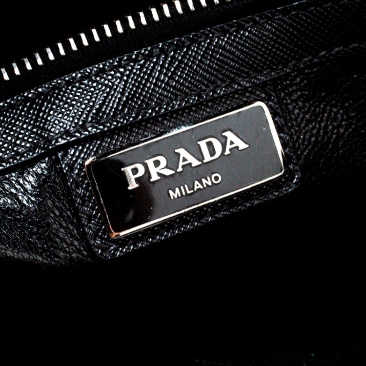 Pre Owned Prada Black Saffiano Leather Studded Travel Pouch