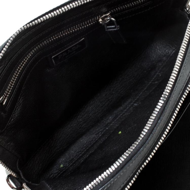 Pre Owned Prada Black Saffiano Leather Studded Travel Pouch