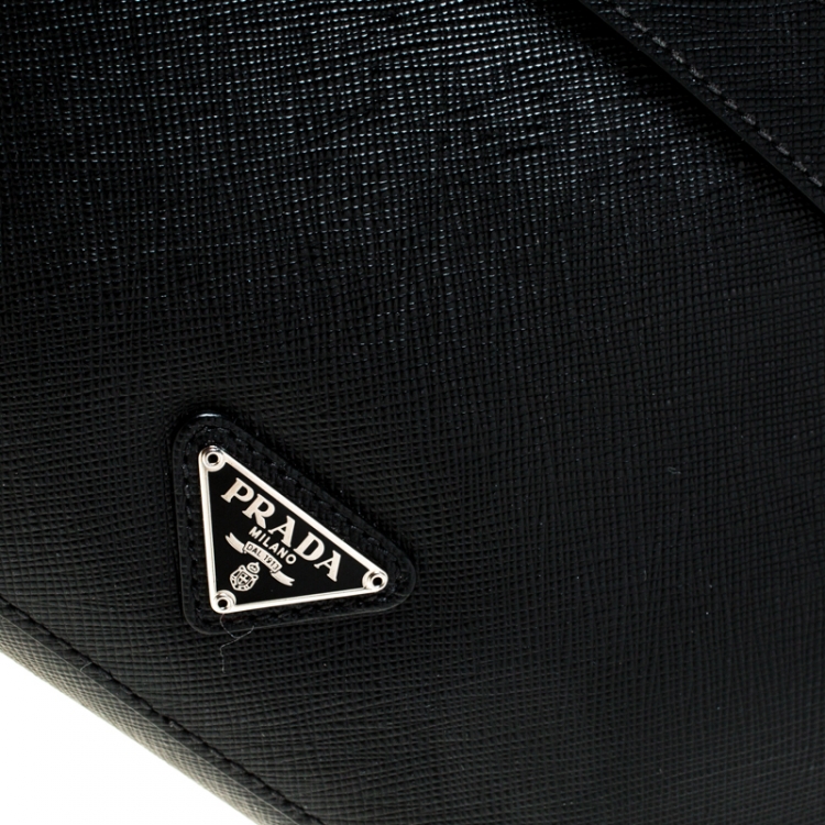 Pre Owned Prada Black Saffiano Leather Studded Travel Pouch