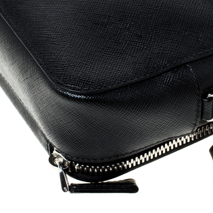 Pre Owned Prada Black Saffiano Leather Studded Travel Pouch