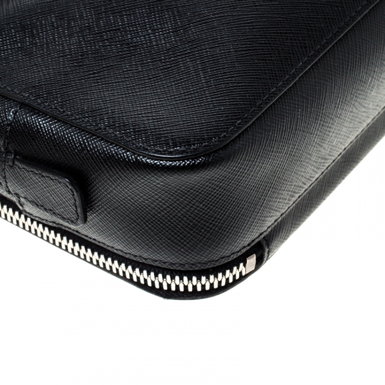 Pre Owned Prada Black Saffiano Leather Studded Travel Pouch