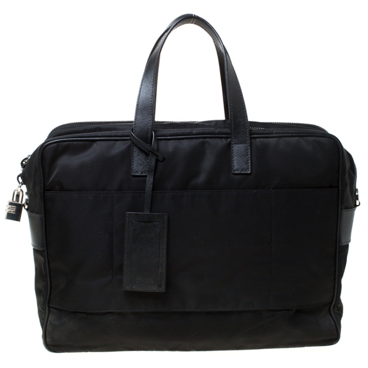 Pre Owned Prada Black Nylon and Leather Zip Briefcase