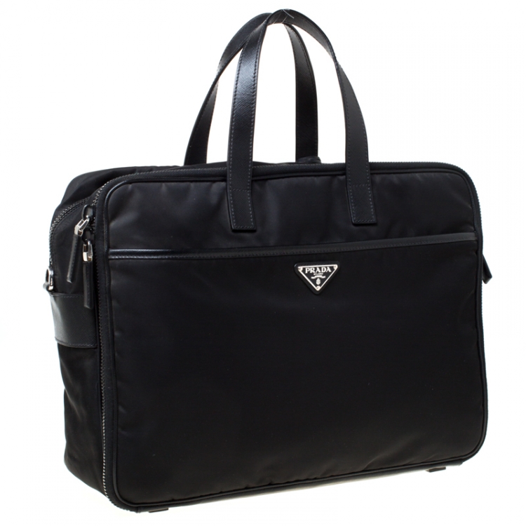 Pre Owned Prada Black Nylon and Leather Zip Briefcase