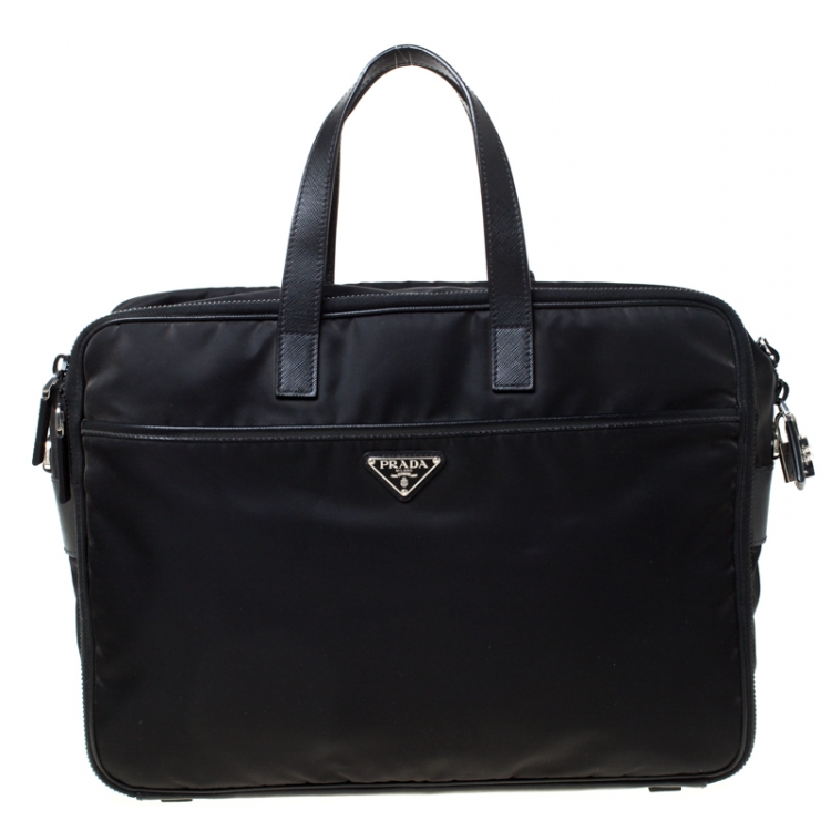 Prada Black Nylon and Leather Zip Briefcase Prada | The Luxury Closet