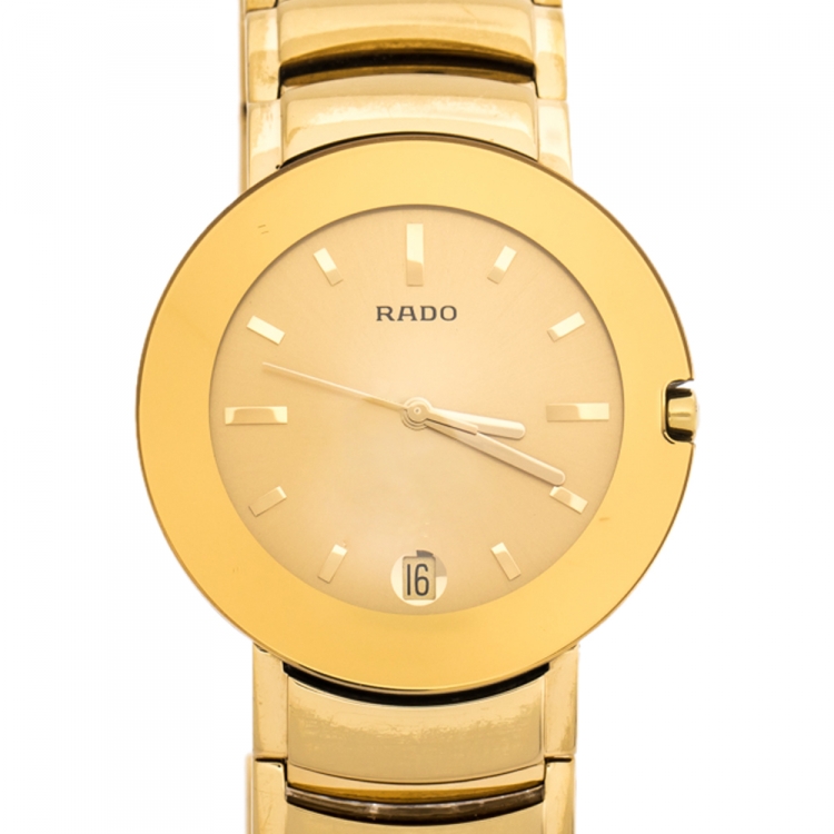 Pre Owned Rado Yellow Gold Plated Stainless Steel Coupole R2262773 Men's Wristwatch 35 mm