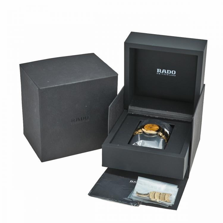 Pre Owned Rado Yellow Gold Plated Stainless Steel Coupole R2262773 Men's Wristwatch 35 mm
