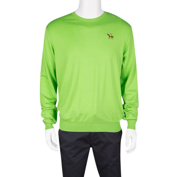 مملوكة مسبقًا Ralph Lauren Kiwi Green Cotton Cashmere Sweater XL